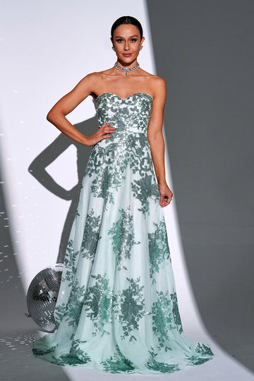 Sparkly Green A Line Sweetheart Long Prom Kjole